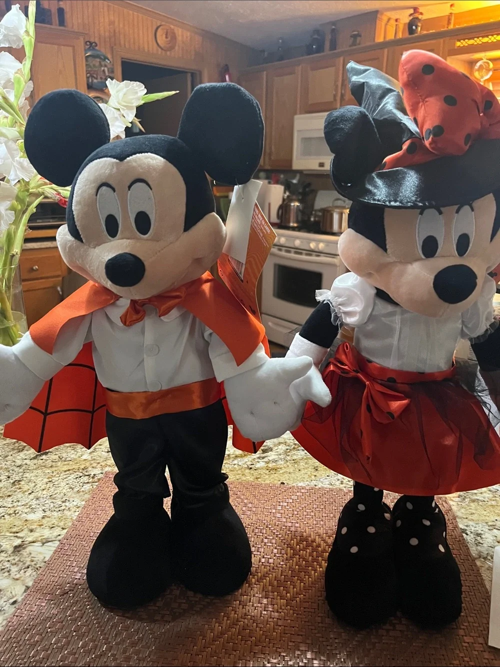 Disney Mickey & Minnie Halloween Plush Duo - Black, Orange, White nwt